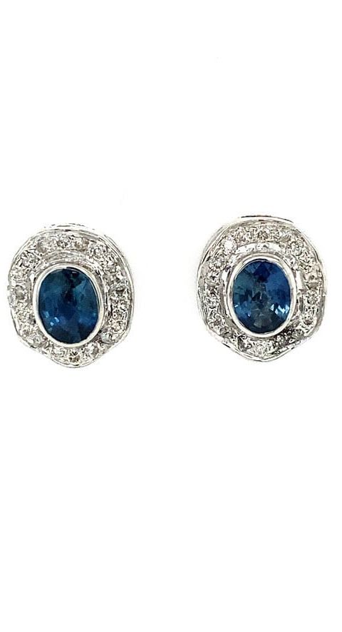 Vintage 18K White Gold Cluster Stud Earrings with Topaz and Diamond
